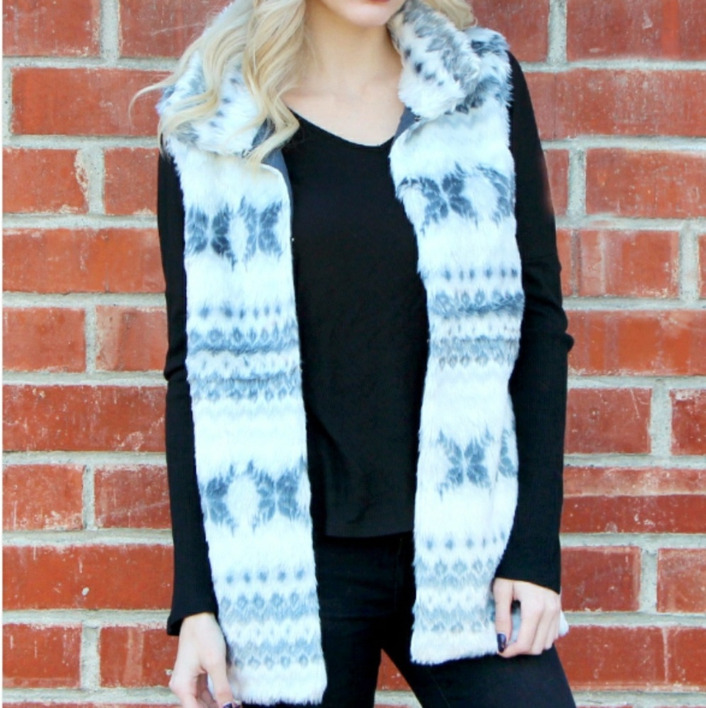 Grey Off-white Ribbed Back Fur Vest